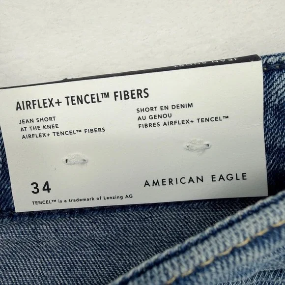 American Eagle AirFlex+ Tencel Distressed Jean Shorts 34 NWT - Picture 7 of 12
